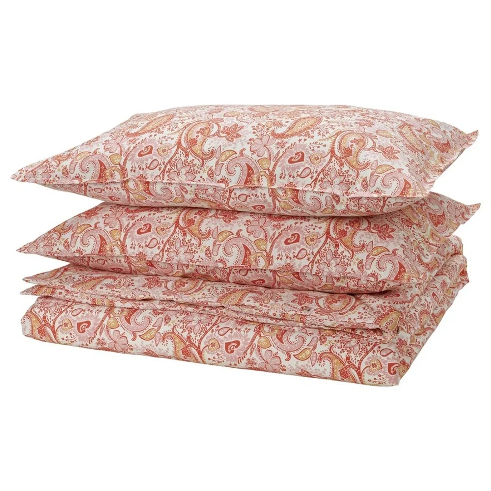 Paisley Patterned Bedding Set - Orange and Cream